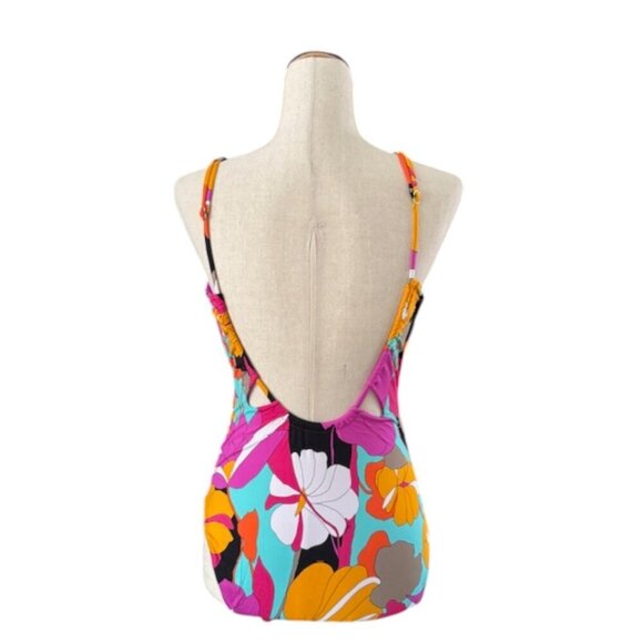Trina Turk Gemini Plunge Neck Printed One Piece Swimsuit In Multi Color 10 NWT - Picture 10 of 16